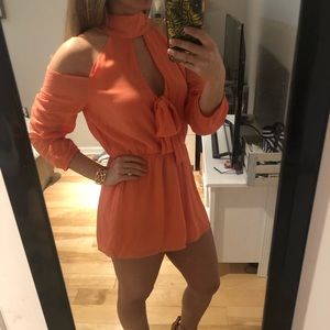 Open Shoulder Summer Romper in Tangerine